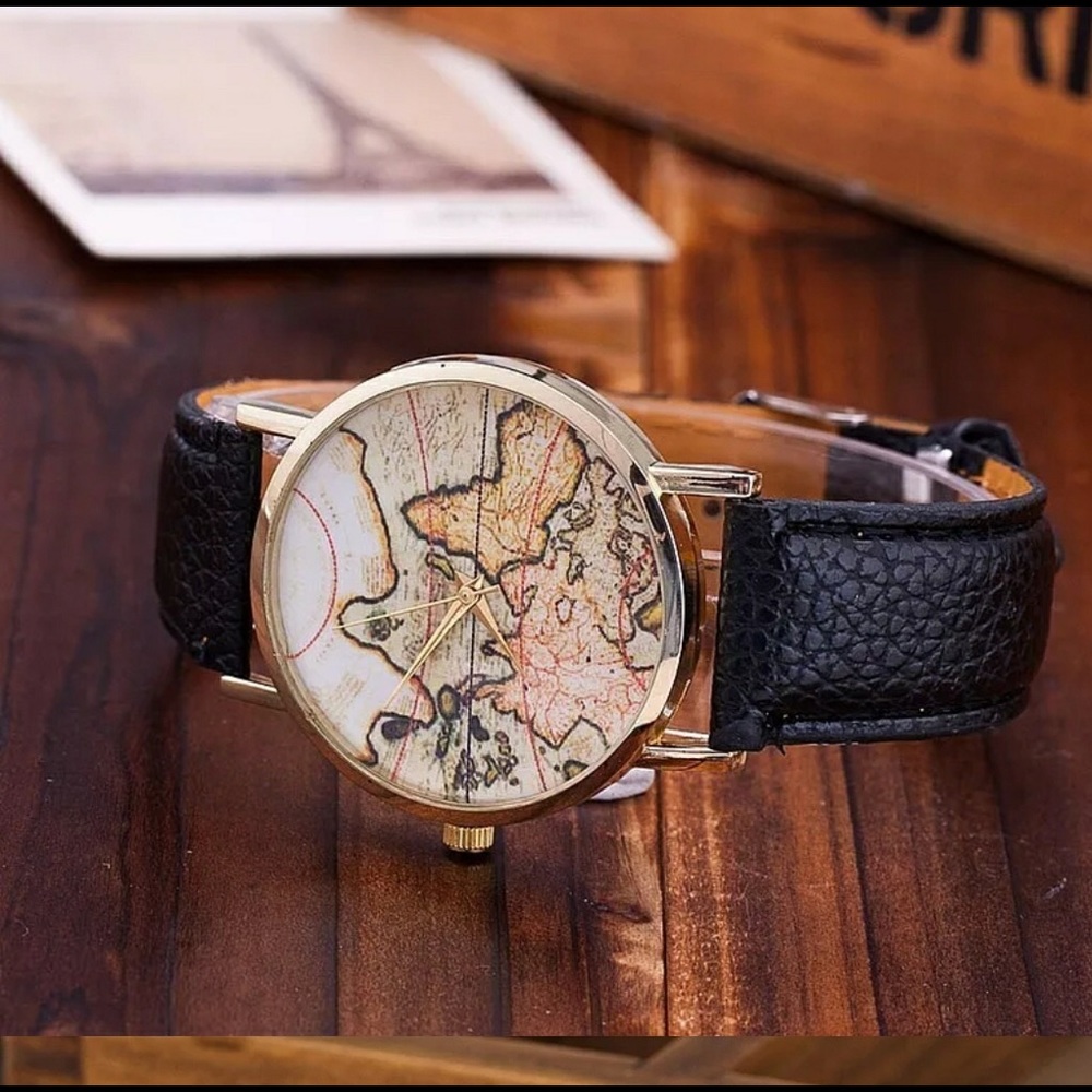 Vansvar Leather Strap World Map Watch Fashion Wome - Picture 2 of 3